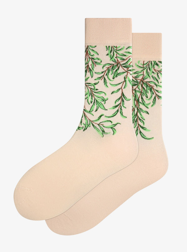 Willow Bough sokken van Kunstsokken naar William Morris, crème met groene wilgentakken