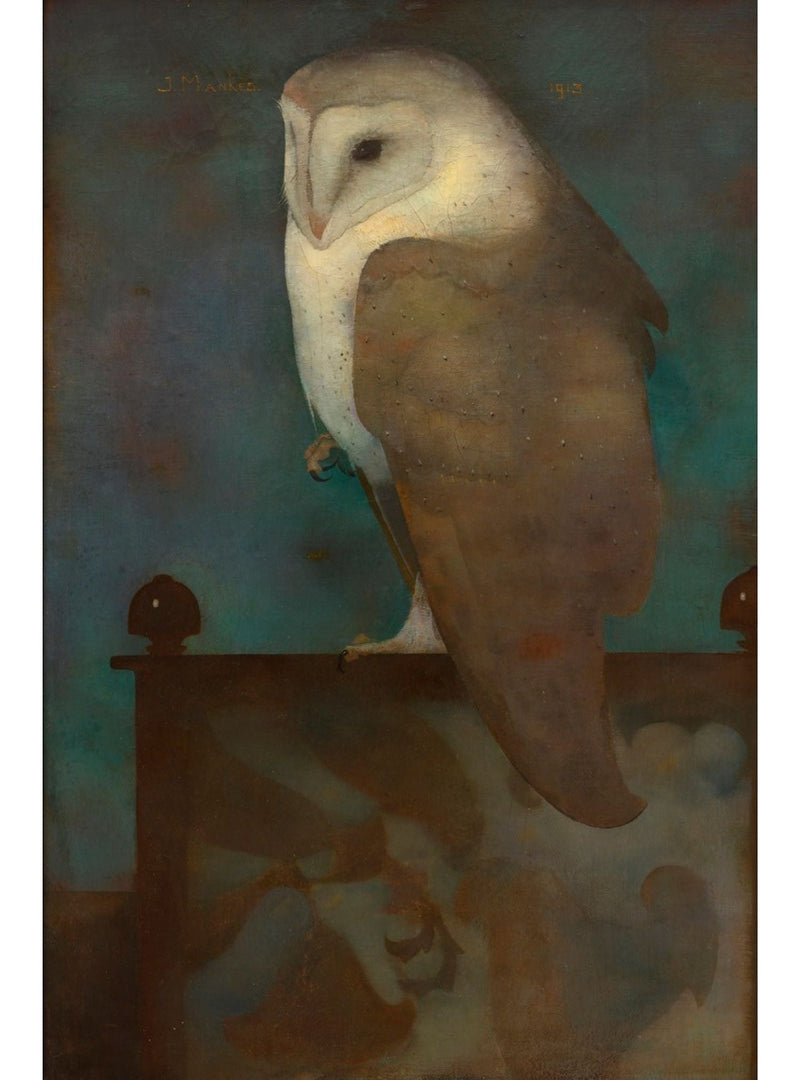 Grote uil op scherm van Jan Mankes, uit de collectie van Museum MORE, het originele kunstwerk achter de sokken