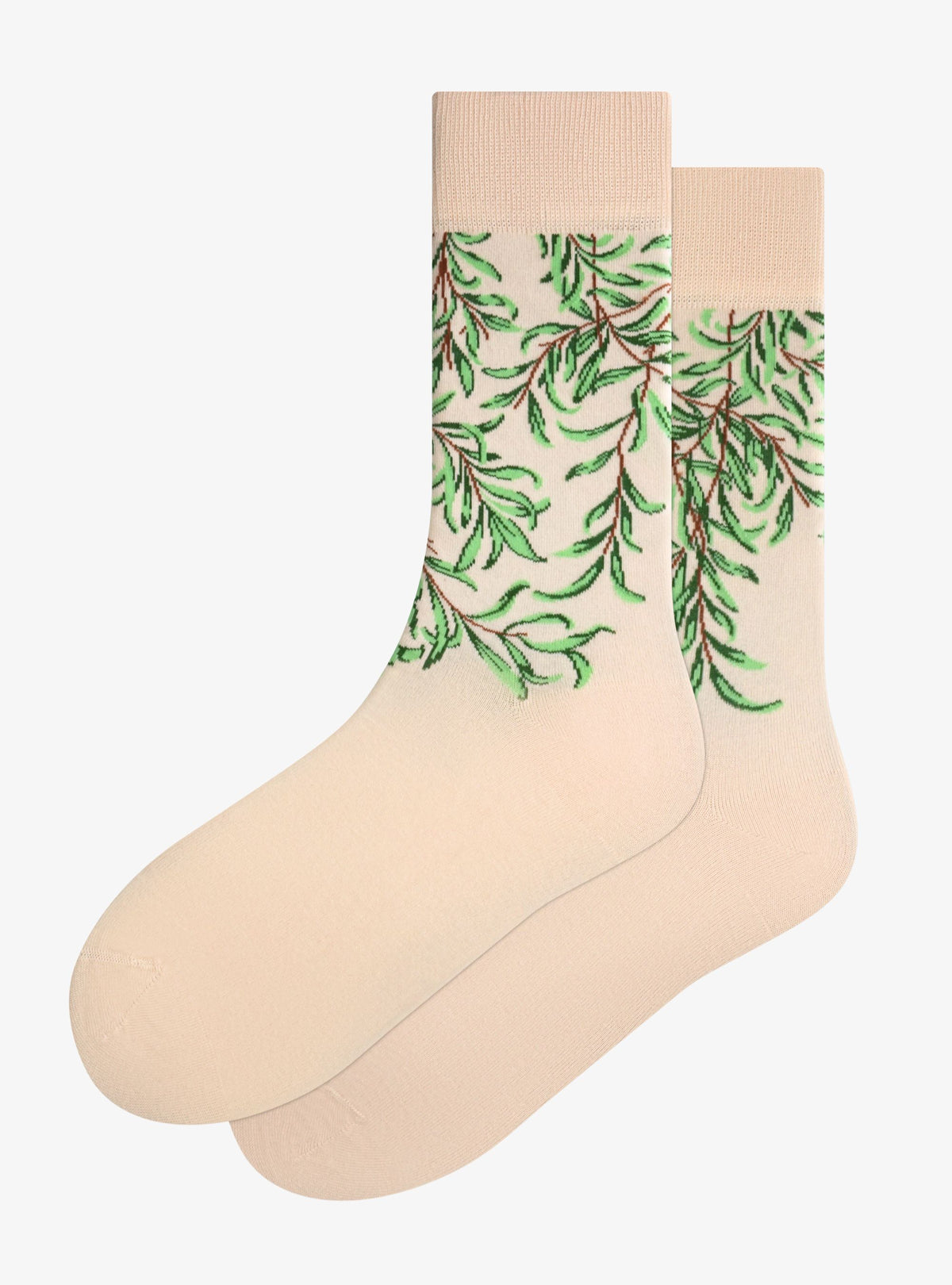 Willow Bough socks by Kunstsokken after William Morris, cream with green willow branches