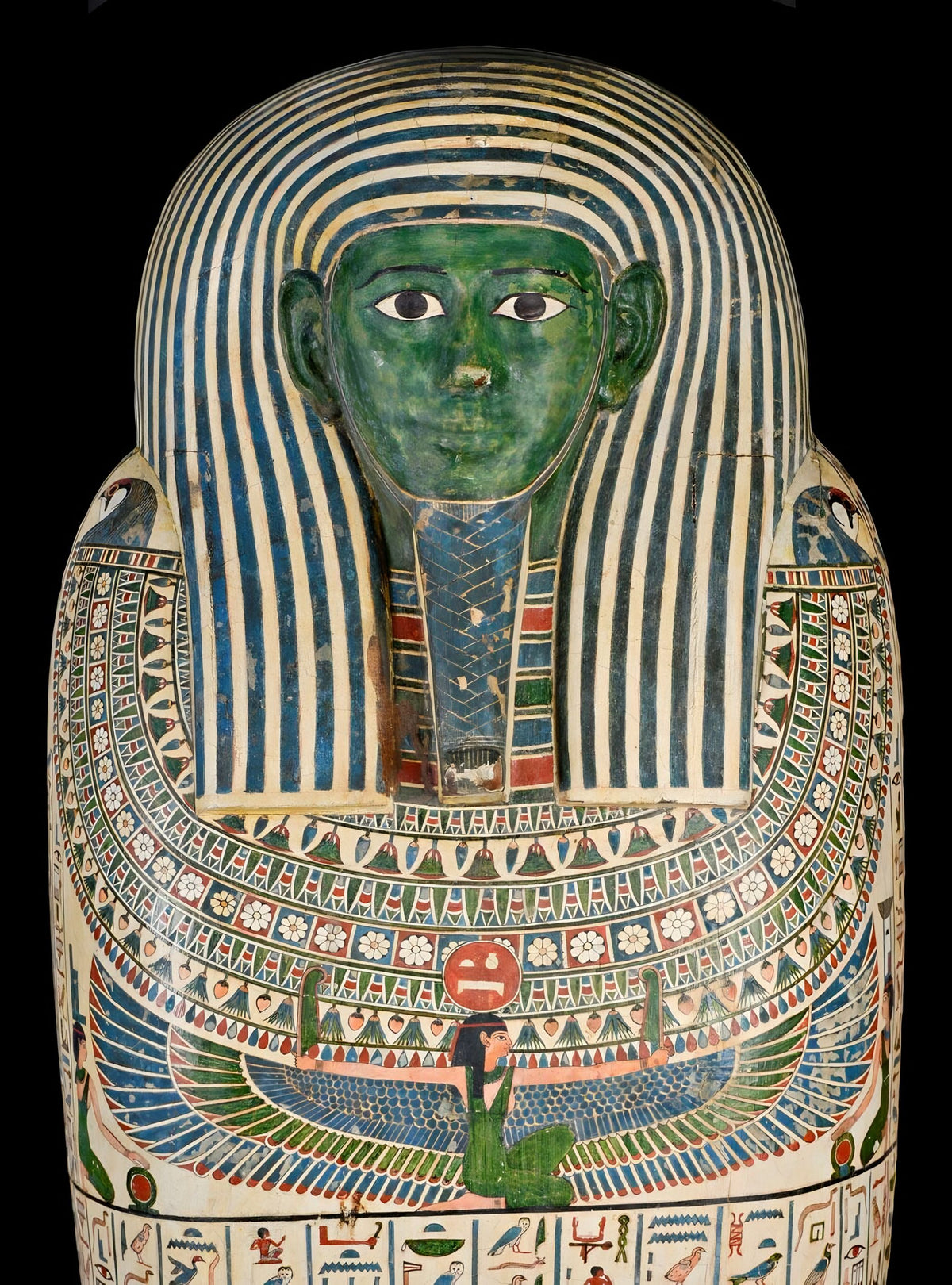 Zonen van Horus - Sarcofaag van Peftjaoeneith uit de collectie van het Rijksmuseum van Oudheden, het originele kunstwerk achter de sokken